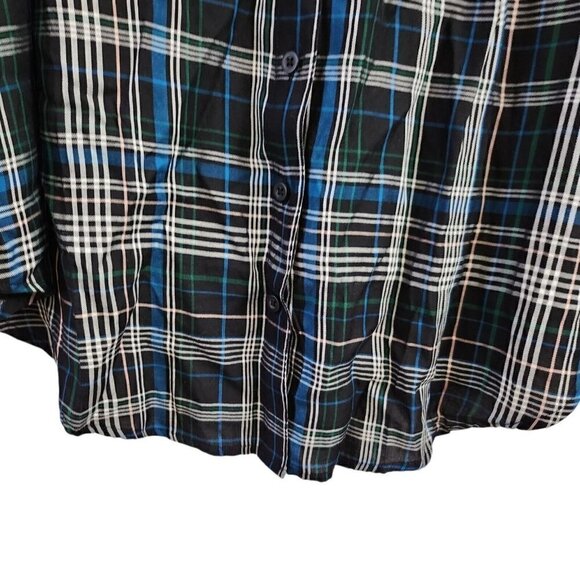 Torrid Top 1X Black Plaid‎ Lizzie Rayon Twill Button-Up Long Sleeve Shirt NWT - Picture 4 of 13